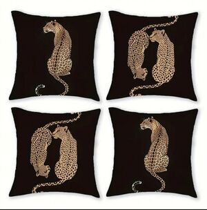 Set 4pc Blk & Gold Leopard  Throw Pillow Covers   NEW Special Purchase Price